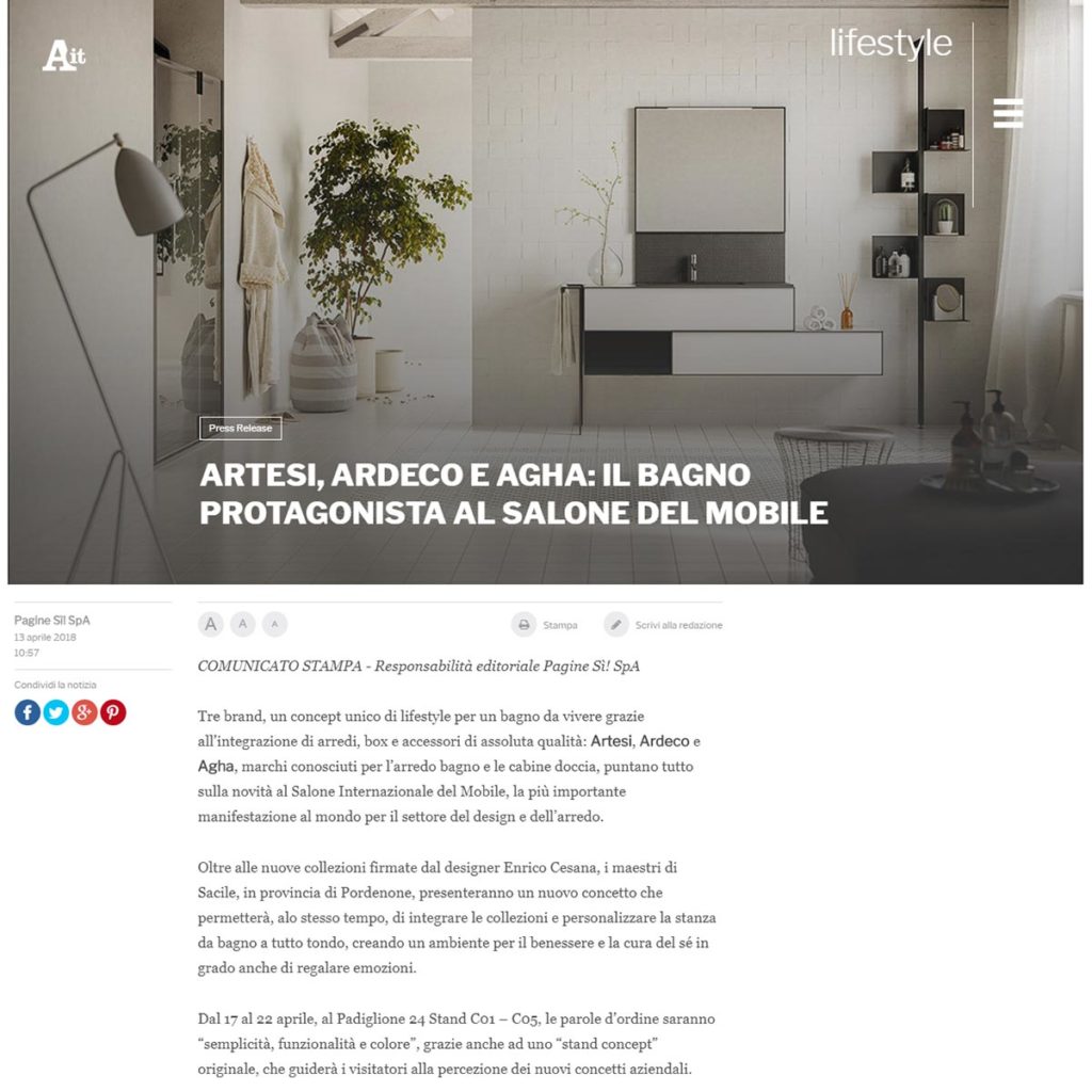 Artesi Mobili Bagno Catalogo.Artesi Ardeco E Agha Il Bagno Protagonista Al Salone Del Mobile Artesi